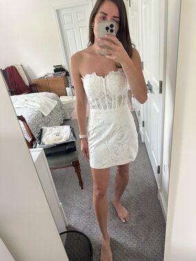 Strapless White Lace Mini Dress